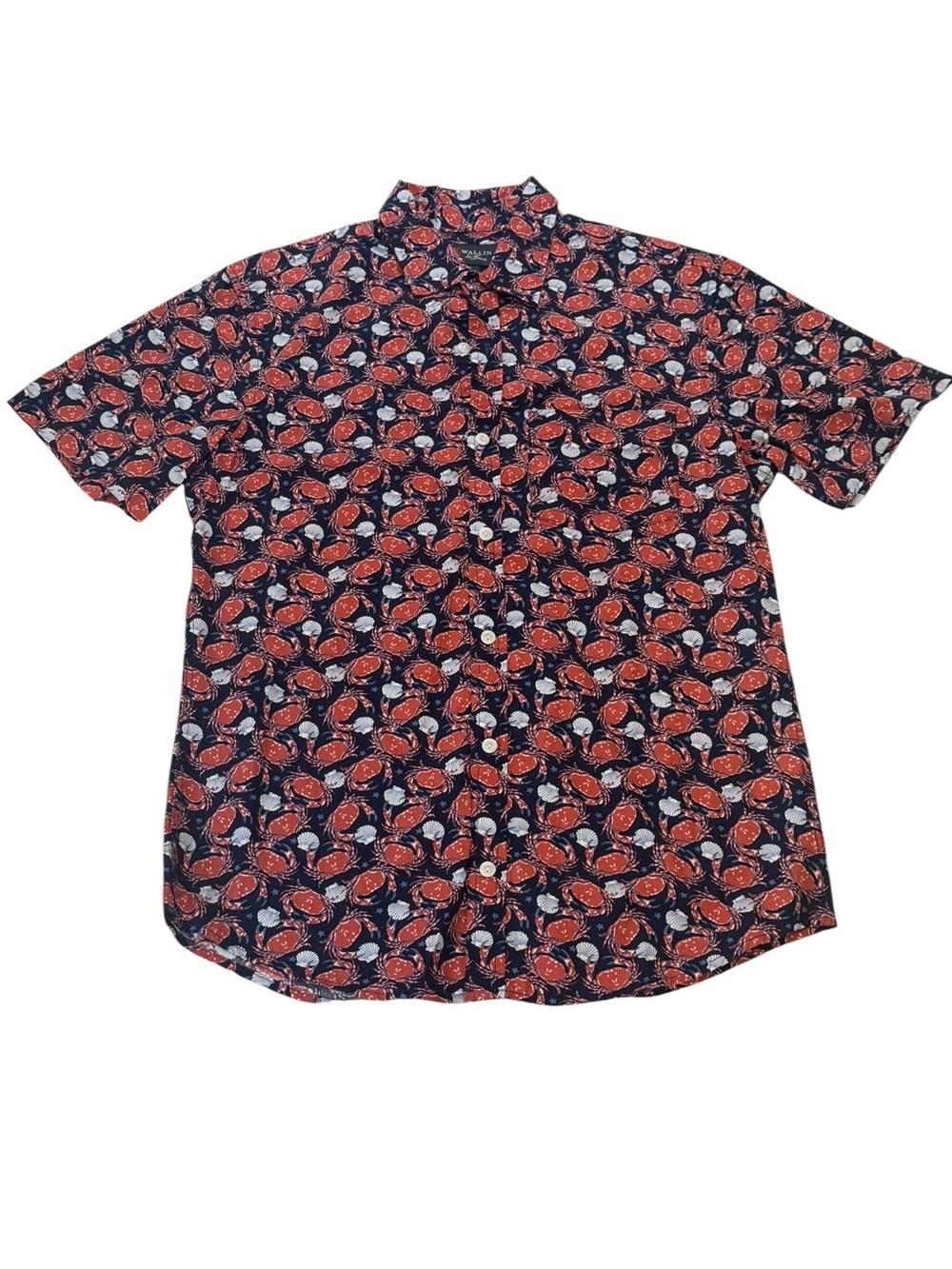 Wallin & Bros Men's Short-Sleeve Button-Down Shirt with Red Crab Print Small
